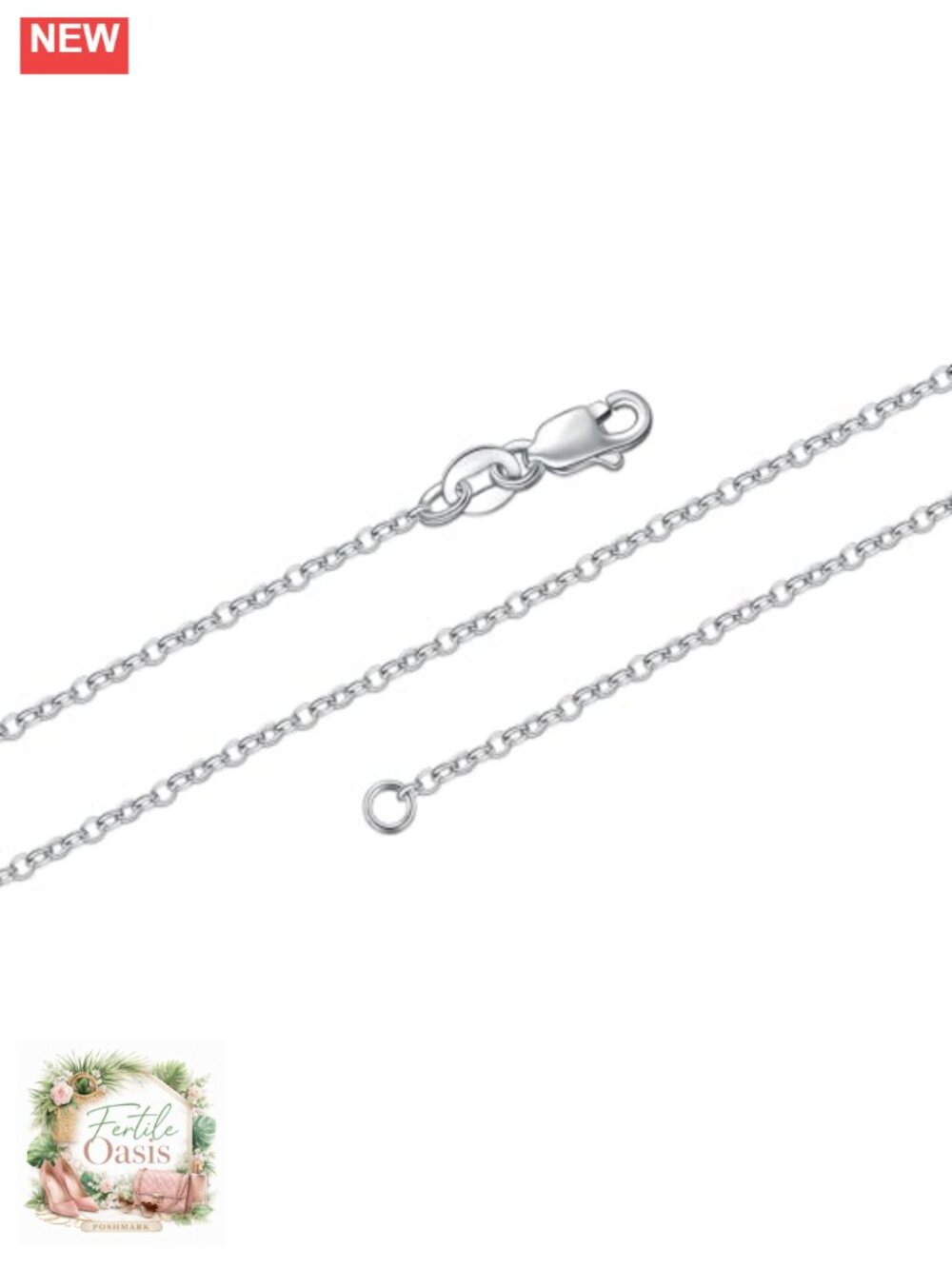 Waterproof Stainless Steel Cable Chain Necklace 1.5mm 14K White Gold Plated